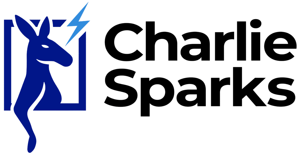 Charlie Sparks logo featuring a kangaroo and lightning symbol for solar installer Sydney.